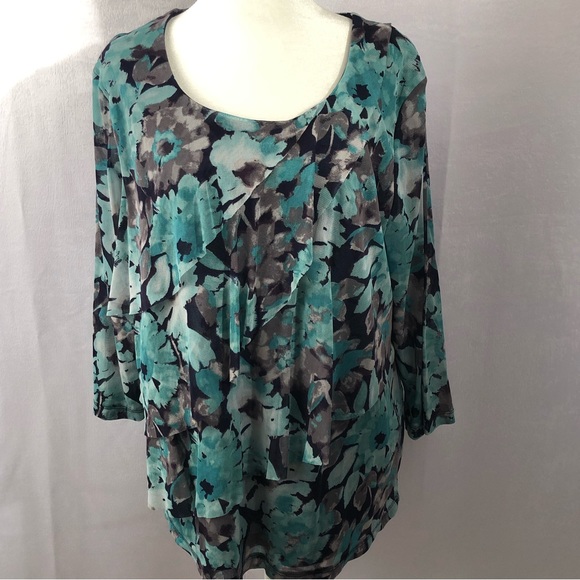 croft & barrow Tops - Croft and Barrow flowy stretchy black, teal, gray  Blouse 2XL